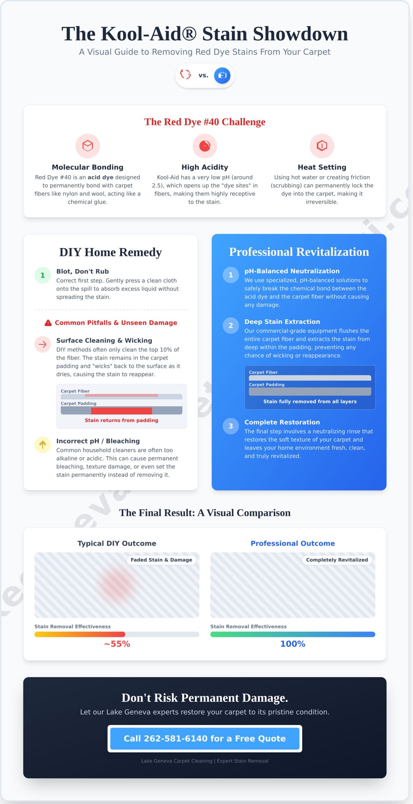 How to Get Kool-Aid Out of Carpet: A Lake Geneva WI Pro Guide to Stain Removal - Infographic