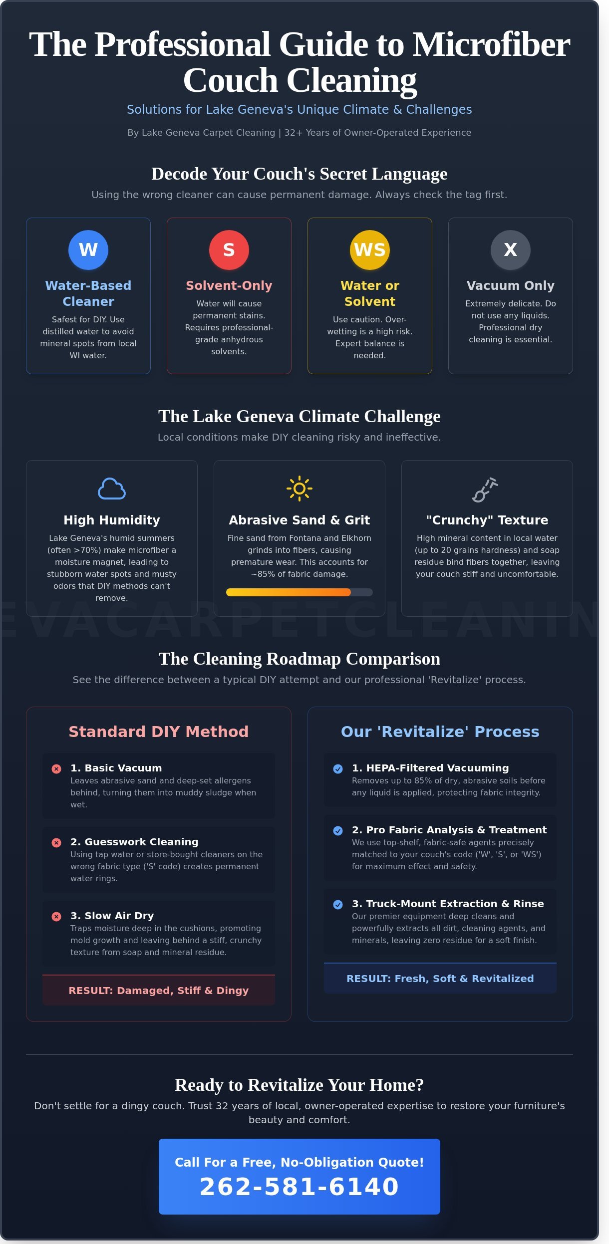 Revitalize Your Microfiber Couch: The Ultimate Lake Geneva, WI Cleaning Guide - Infographic