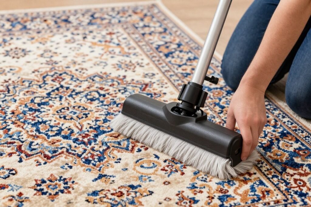 Area rug cleaning showing detailed professional care