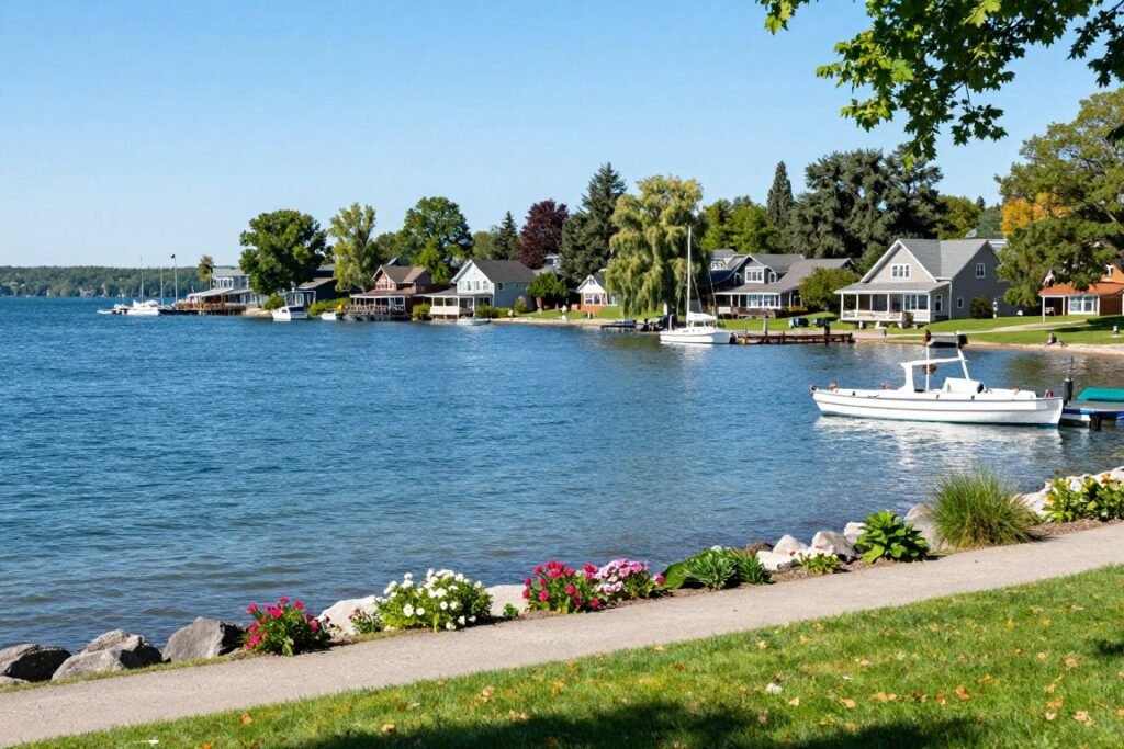 Beautiful Lake Geneva Wisconsin waterfront view showing local service area