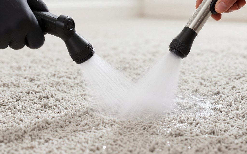 Carpet cleaning equipment showing hot water extraction wand detail