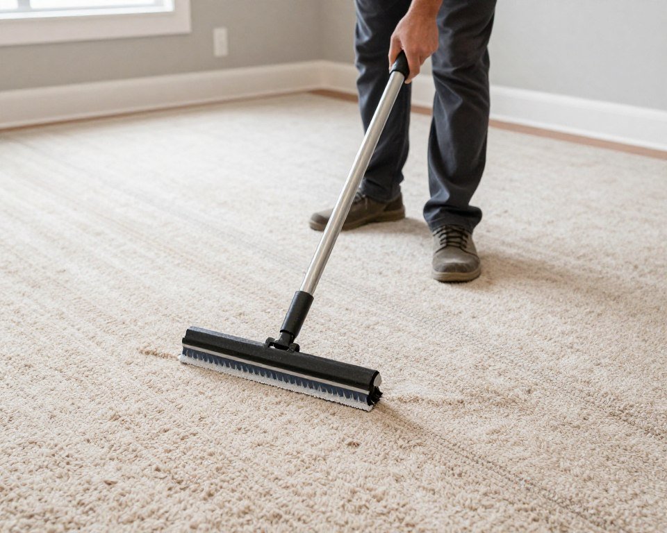 Carpet grooming process after professional deep cleaning completion