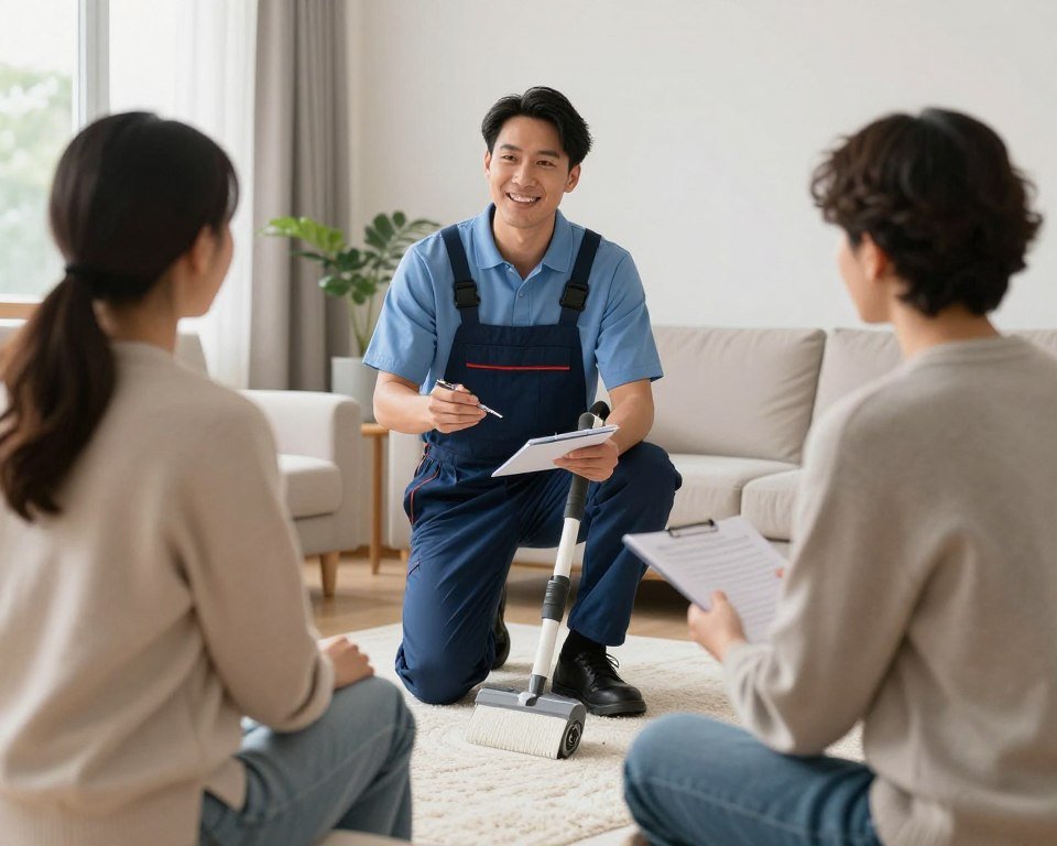 Customer receiving professional carpet cleaning estimate