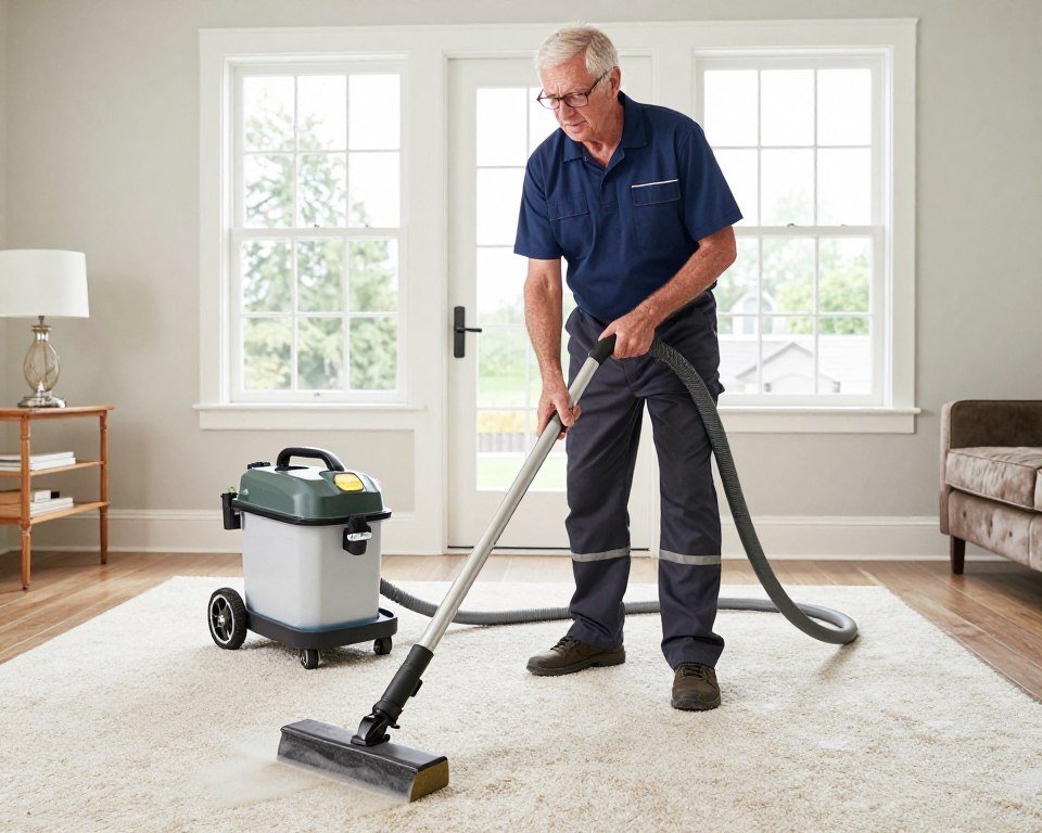 Experienced carpet cleaning professional at work in Lake Geneva home