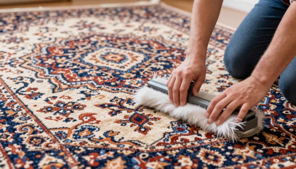 Professional area rug cleaning process showing detailed hand cleaning