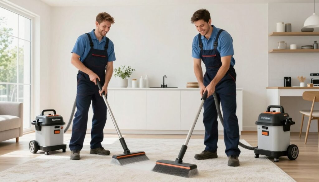 Professional carpet cleaning company team providing service in Lake Geneva area home