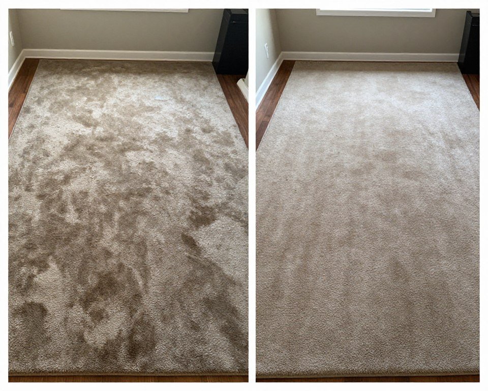 Professional carpet cleaning results showing before and after comparison Burlington Wi