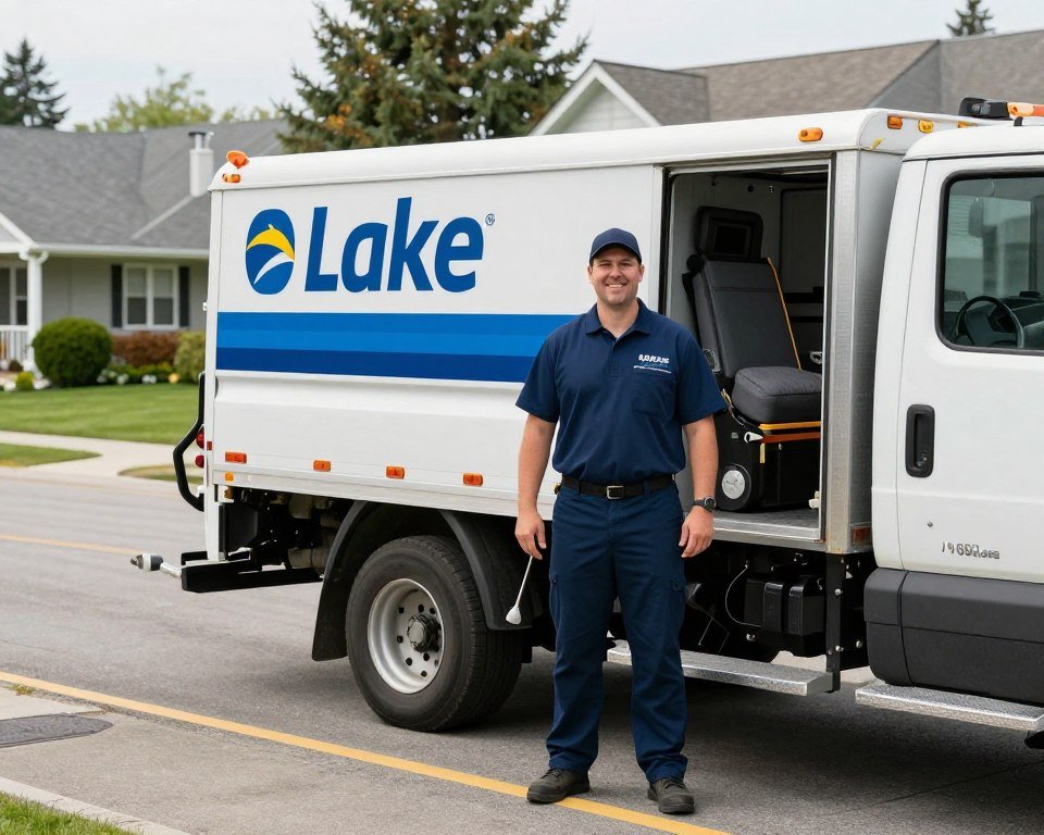 Professional carpet cleaning technician with equipment arriving at Lake Geneva Wisconsin home