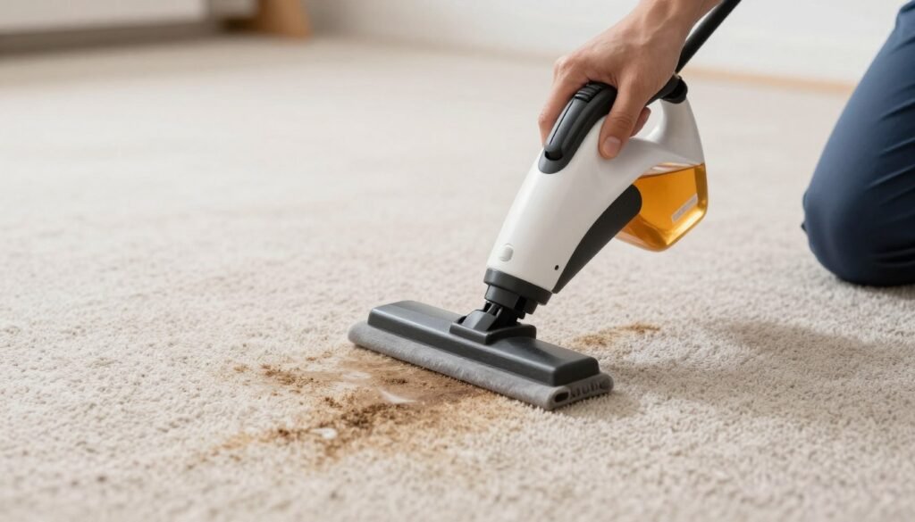 Professional spot and stain removal treatment on carpet