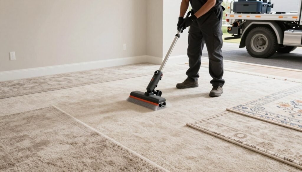 Various types of carpets and rugs being professionally cleaned