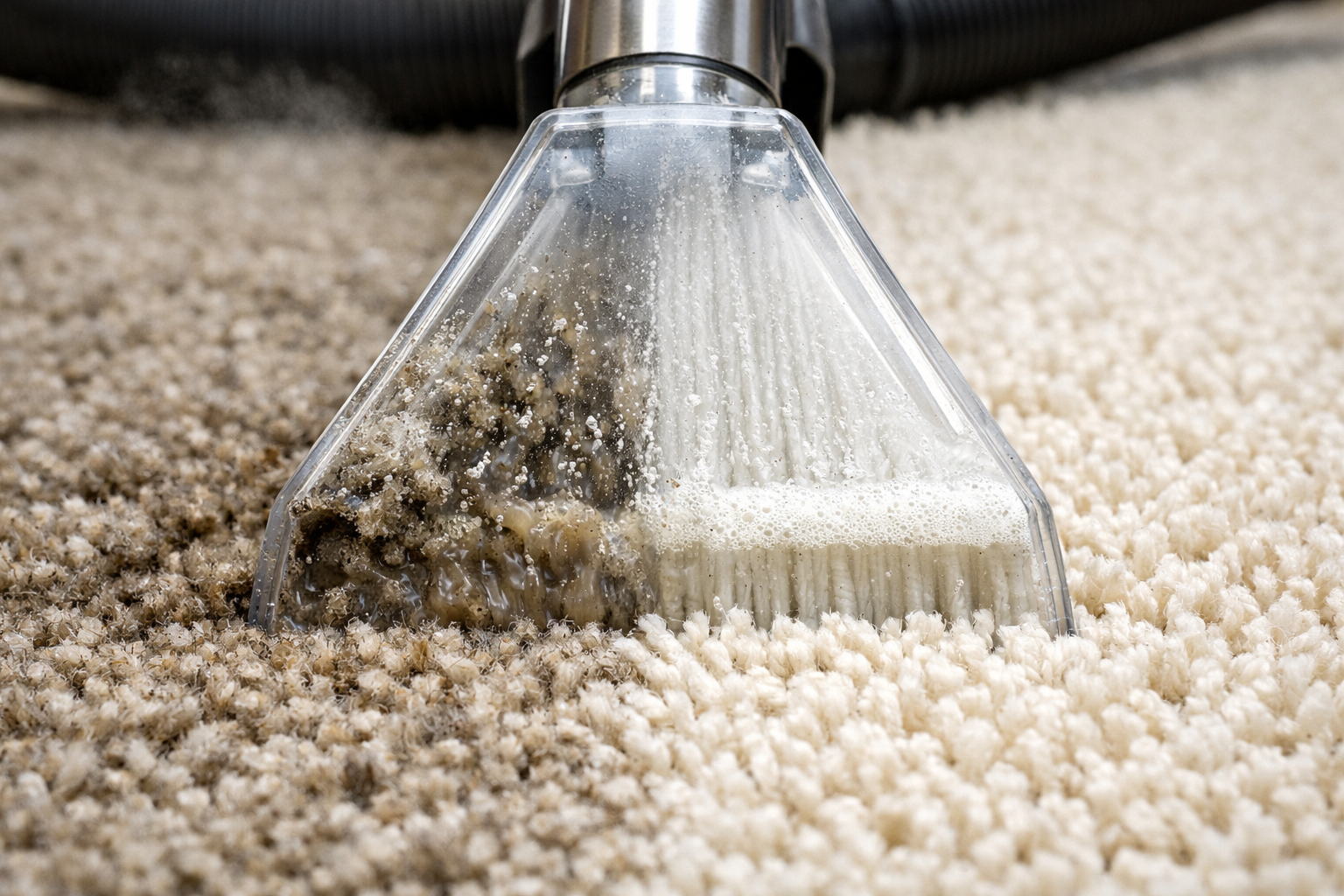 Close-up of carpet fibers being professionally cleaned